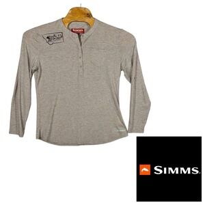 Simms Fishing Button Henley Shirt Womens XL‎ Warriors Quiet Waters Outdoors
